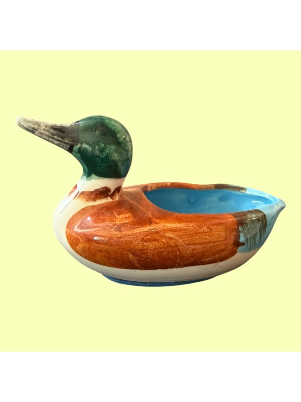 Vintage MCM Ceramic Mallard Duck Small Trinket Dish Cabin Core